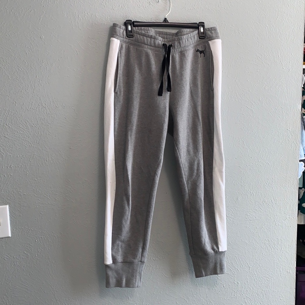 PINK Victoria's Secret Gray & White Track Joggers